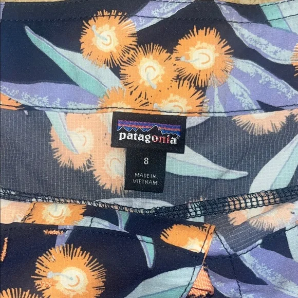 Patagonia Navy Shorts with Orange Floral Design - Picture 3 of 6